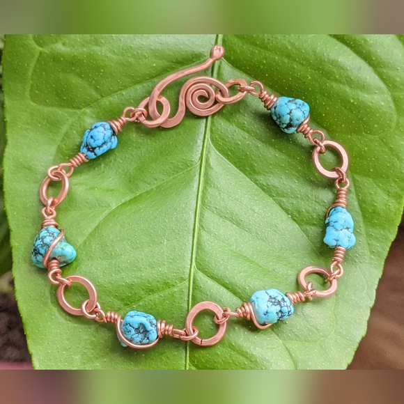 Authentic Turquoise Bracelet Copper Artisan Crafted Jewelry - Picture 12 of 16